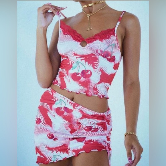 Jaded London Cherry Swirl Cami and mini Skirt Set - Picture 3 of 10